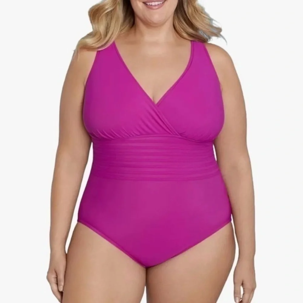 Aqua Green Women's UPF 50 Waist Detail Over The Shoulder One Piece Swimsuit - Picture 1 of 5